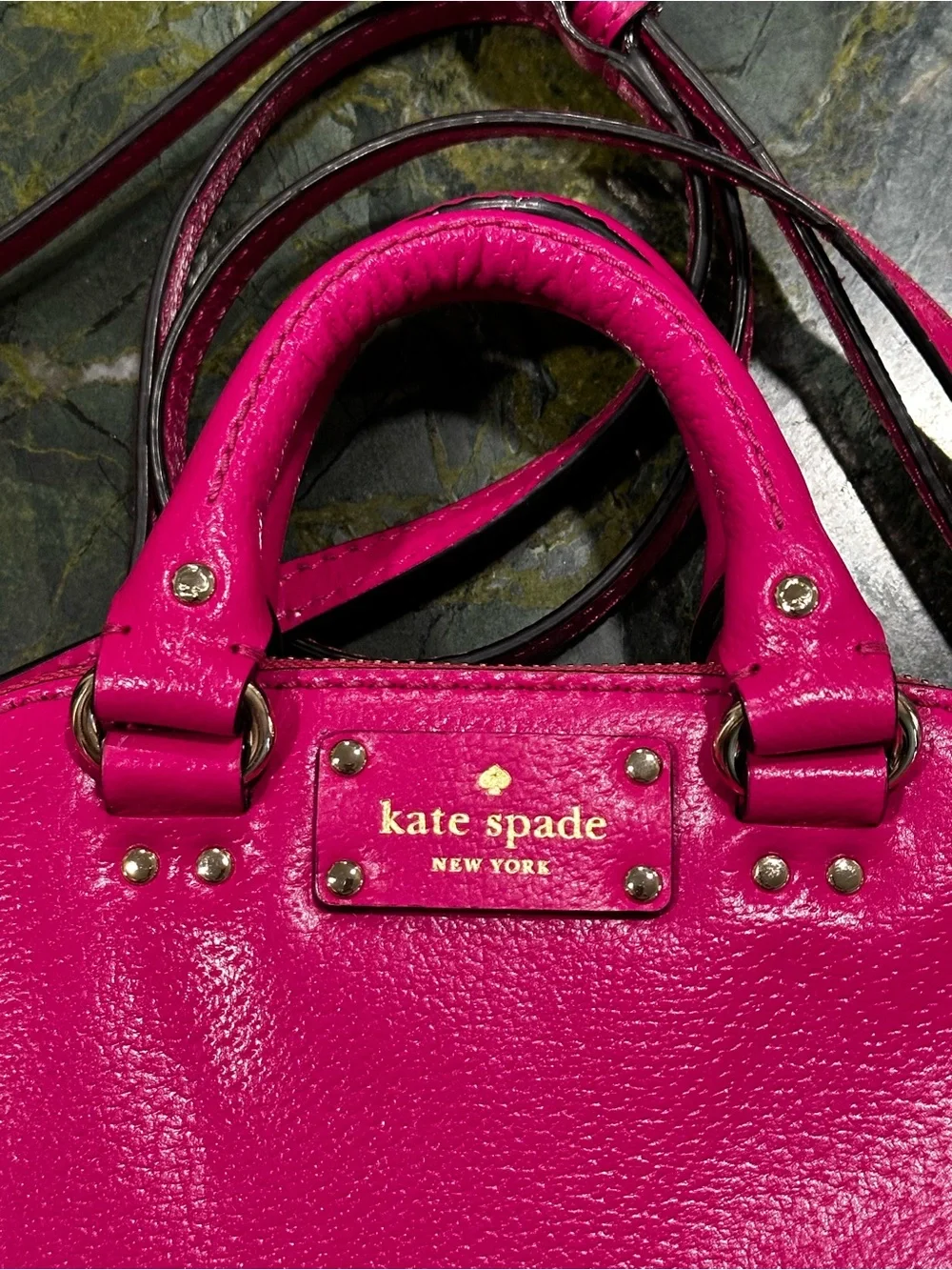KATE SPADE HOT Pink Leather Mini Satchel with Crossbody Strap 8” x 5.5 x2.5”